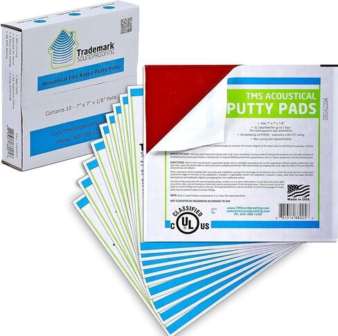 وسادات معجون صوتية عازلة للصوت تحمل علامة تجارية - إيقاف حريق قابل للتشكيل للصناديق الكهربائية وفتحات الحائط - وسادة معجون - صندوق مكون من 10 قطع - أعلى تصنيف UL وSTC - صنع في الولايات المتحدة الأمريكية in Kuwait