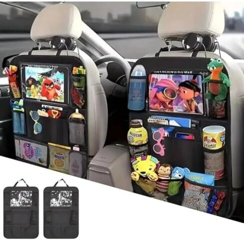 عبوتان من منظم المقعد الخلفي للسيارة، واقي المقعد الخلفي مع حامل كمبيوتر لوحي بشاشة تعمل باللمس، وإكسسوارات السفر مع 9 جيوب تخزين مقاومة للماء in Kuwait