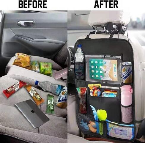 عبوتان من منظم المقعد الخلفي للسيارة، واقي المقعد الخلفي مع حامل كمبيوتر لوحي بشاشة تعمل باللمس، وإكسسوارات السفر مع 9 جيوب تخزين مقاومة للماء in Kuwait