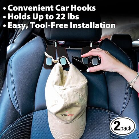 Headrest Hooks for Car, Purse Hook for Car, Premium Leather Twin Hook Car Seat Hooks, Double Hook Seat Back Storage Organizer for Purses, Bags, SUV, Truck, Vehicle, 2 Pack, Black in Saudi Arabia