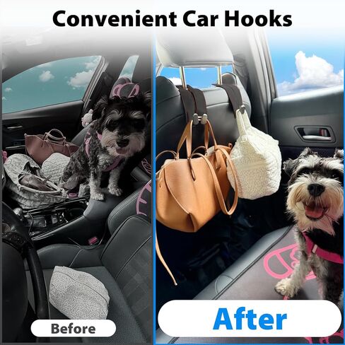 Headrest Hooks for Car, Purse Hook for Car, Premium Leather Twin Hook Car Seat Hooks, Double Hook Seat Back Storage Organizer for Purses, Bags, SUV, Truck, Vehicle, 2 Pack, Black in Saudi Arabia
