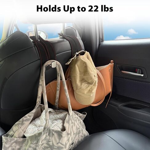 Headrest Hooks for Car, Purse Hook for Car, Premium Leather Twin Hook Car Seat Hooks, Double Hook Seat Back Storage Organizer for Purses, Bags, SUV, Truck, Vehicle, 2 Pack, Black in Saudi Arabia