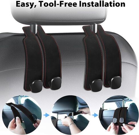 Headrest Hooks for Car, Purse Hook for Car, Premium Leather Twin Hook Car Seat Hooks, Double Hook Seat Back Storage Organizer for Purses, Bags, SUV, Truck, Vehicle, 2 Pack, Black in Saudi Arabia