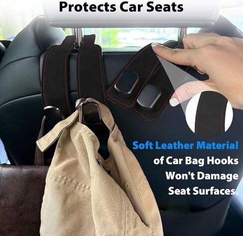 Headrest Hooks for Car, Purse Hook for Car, Premium Leather Twin Hook Car Seat Hooks, Double Hook Seat Back Storage Organizer for Purses, Bags, SUV, Truck, Vehicle, 2 Pack, Black in Saudi Arabia