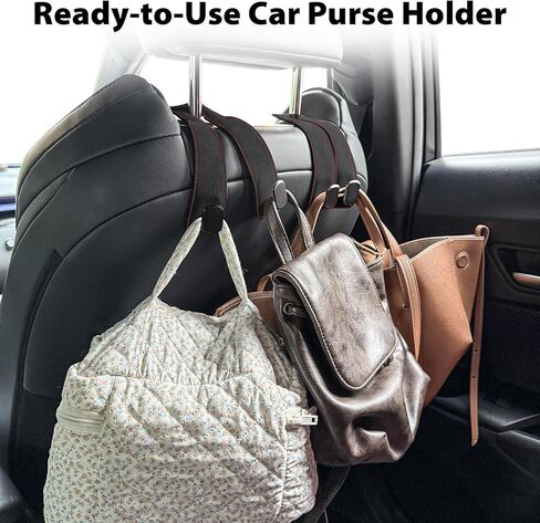 Headrest Hooks for Car, Purse Hook for Car, Premium Leather Twin Hook Car Seat Hooks, Double Hook Seat Back Storage Organizer for Purses, Bags, SUV, Truck, Vehicle, 2 Pack, Black in Saudi Arabia