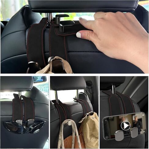 Headrest Hooks for Car, Purse Hook for Car, Premium Leather Twin Hook Car Seat Hooks, Double Hook Seat Back Storage Organizer for Purses, Bags, SUV, Truck, Vehicle, 2 Pack, Black in Saudi Arabia