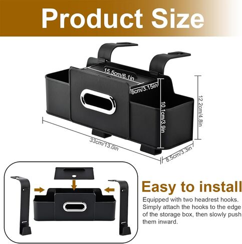 Back Seat Car Organizer, Multifunctional Car Seat Back Storage Box with Hook Tissue Box Cup Holder can Hold Phone Drinks Handbag fits Most Vehicles(COLOR:Black) in Kuwait
