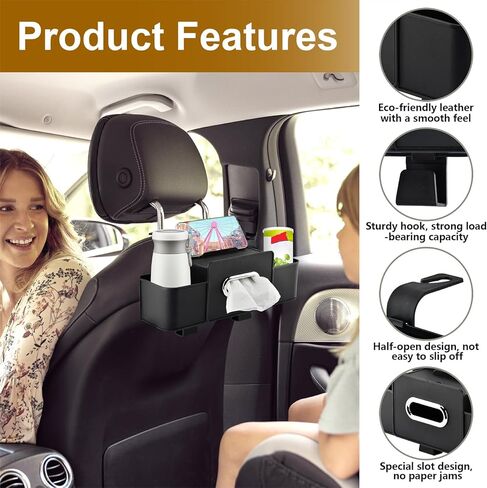 Back Seat Car Organizer, Multifunctional Car Seat Back Storage Box with Hook Tissue Box Cup Holder can Hold Phone Drinks Handbag fits Most Vehicles(COLOR:Black) in Kuwait