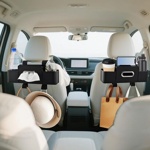 Back Seat Car Organizer, Multifunctional Car Seat Back Storage Box with Hook Tissue Box Cup Holder can Hold Phone Drinks Handbag fits Most Vehicles(COLOR:Black) in Kuwait