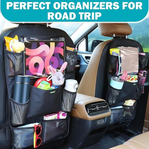 منظم المقعد الخلفي للسيارة من بيدو للأطفال، منظم ظهر المقعد مع حامل كمبيوتر لوحي بشاشة تعمل باللمس و8 جيوب، واقي ظهر المقعد، ملحقات سفر السيارة، عبوتان in Kuwait