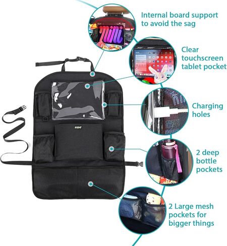 منظم المقعد الخلفي للسيارة من بيدو للأطفال، منظم ظهر المقعد مع حامل كمبيوتر لوحي بشاشة تعمل باللمس و8 جيوب، واقي ظهر المقعد، ملحقات سفر السيارة، عبوتان in Kuwait