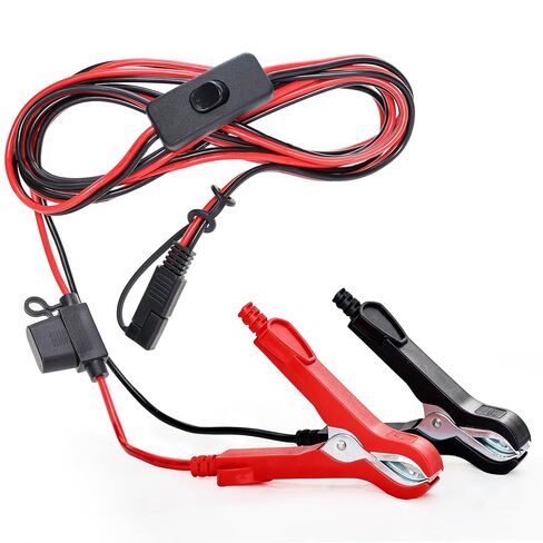 مشابك تمساح للبطارية 16AWG SAE مع مفتاح، مشابك SAE إلى التمساح مع مصهر 15 أمبير، سلك طويل 7.87 قدم، مناسب لمضخات الرش، وشواحن البطاريات، والألواح الشمسية، إلخ in Kuwait