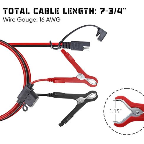 مشابك تمساح للبطارية 16AWG SAE مع مفتاح، مشابك SAE إلى التمساح مع مصهر 15 أمبير، سلك طويل 7.87 قدم، مناسب لمضخات الرش، وشواحن البطاريات، والألواح الشمسية، إلخ in Kuwait