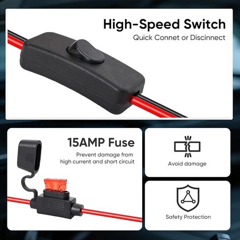 مشابك تمساح للبطارية 16AWG SAE مع مفتاح، مشابك SAE إلى التمساح مع مصهر 15 أمبير، سلك طويل 7.87 قدم، مناسب لمضخات الرش، وشواحن البطاريات، والألواح الشمسية، إلخ in Kuwait