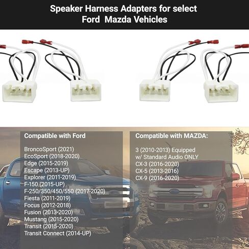 4 PCS Car Door Speaker Wiring Harness 72-5602 Audio Speaker Wire Cable Compatible with Ford Focus F-150 F-250 EcoSport Mazda 3 CX-5 CX-9 Speakers Adapter Connector Plug for Car Speaker in Kuwait