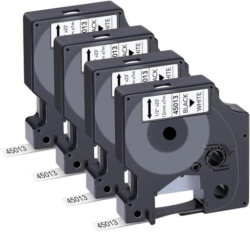 4-Pack Compatible Dymo D1 Label Tape 45013 A45013 45013s - 1/2 Inch(12mm) x 23 Ft Black on White, Replacement Tape Refills for Dymo LabelManager 160/210D/280/360D/420P/220P/260P/450DUO/450D/PnP in Saudi Arabia