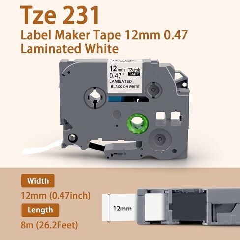 Label Maker Tape TZe-231 12mm 0.47 Laminated White Tape Compatible with Brother P-Touch TZ TZe 1/2" Black on White TZE231 for PT-D220 D210 H110 D200 D400 1280 D610BT P710BT Refills, 4-Pack in Saudi Arabia
