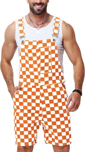 Mens Checkered Bibs Overalls Cotton Denim Jeans Jumpsuits in Saudi Arabia