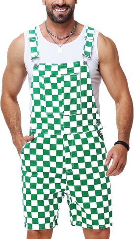 Mens Checkered Bibs Overalls Cotton Denim Jeans Jumpsuits in Saudi Arabia