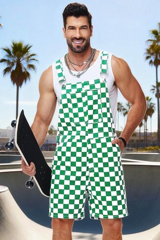 Mens Checkered Bibs Overalls Cotton Denim Jeans Jumpsuits in Saudi Arabia