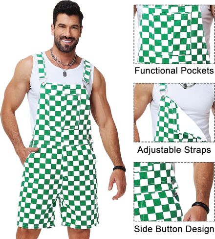 Mens Checkered Bibs Overalls Cotton Denim Jeans Jumpsuits in Saudi Arabia