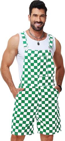 Mens Checkered Bibs Overalls Cotton Denim Jeans Jumpsuits in Saudi Arabia