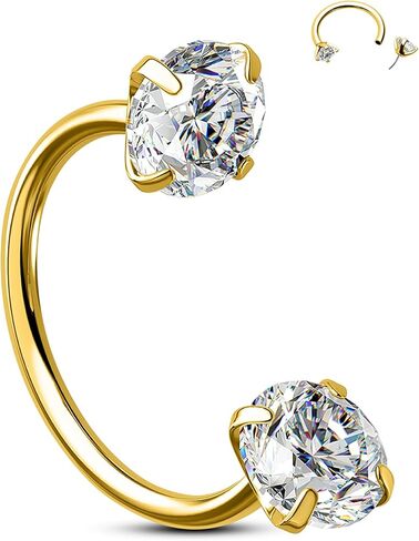 OUFER 22g Nose Rings Hoops, 316L Surgical Steel Double Gem Nose Piercing Jewelry with Threadless Top, Helix Earrings Lip Rings for Women-7 & 8 mm in Saudi Arabia