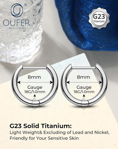 مجوهرات ثقب فص التيتانيوم من OUFER-Fake16G شريط ارتداء 18G 8/10/12 مم نموذج أساسي أقراط هيليكس دايث الغضروف الزنمة، حلقات الأنف ذات الجزء المفصلي in Saudi Arabia