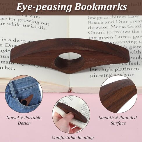 2PCS Walnut Thumb Book Page Holder, Smooth Finish Wood Page Holders for Reading, Book Opener Holder Reading Gifts Accessories for Readers Readinglovers (Medium, Brown) in Saudi Arabia
