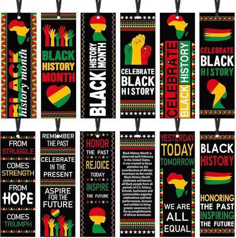Skyygemm 180 Pcs Black History Month Bookmarks Bulk 5.5 x 2'' Double Sided Inspirational Bookmarks African American Celebration Gifts with Ribbon for Women Men Black History Month Party Favors in Saudi Arabia