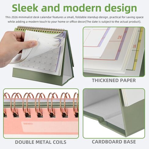 تقويم مكتب صغير من NUOBESTY 2026 تقويم قابل للطي لمدة 18 شهرًا للمنزل والمدرسة والمكتب وسطح المكتب مخطط شهري أخضر 19 × 16.5 سم in Kuwait
