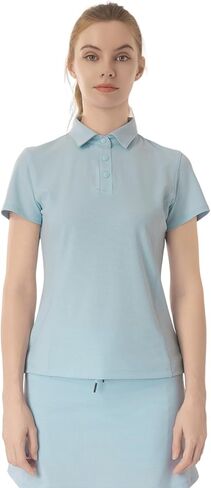 Women's Light Blue Slim-Fit Polo Shirt - UV Protection, Moisture-Wicking, Stretchy Fabric for Golf & Daily Wear in Saudi Arabia