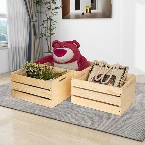 3 عبوات من قفص خشبي من خشب الصنوبر غير مكتمل (17 × 13 × 8.9 بوصة)، صندوق تخزين خشبي DIY بمقابض، منظم نمط صناديق حليب الصنوبر سهل التجميع للمنزل/المكتب/ديكور المزرعة (3) in Kuwait