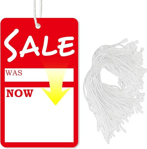 100 Sets Sale Price Tags with String, 3.4"x2" Price Marker Labels for Clothing, Shoes, Snacks, Supermarket Supplies in Kuwait