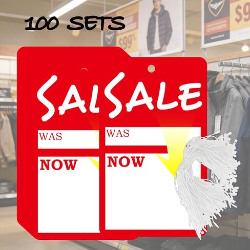 100 Sets Sale Price Tags with String, 3.4"x2" Price Marker Labels for Clothing, Shoes, Snacks, Supermarket Supplies in Kuwait