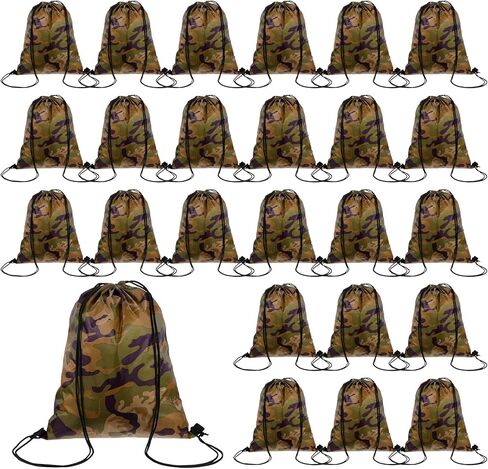 24 Pcs Camo Drawstring Bags Bulk, Army Bag Lightweight Woodland Camouflage Drawstring Backpack for Men Women Birthday Party Supplies Travel Yoga Gym Sport in Saudi Arabia