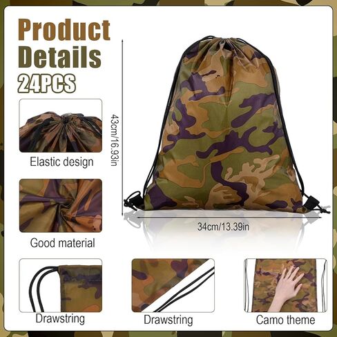 24 Pcs Camo Drawstring Bags Bulk, Army Bag Lightweight Woodland Camouflage Drawstring Backpack for Men Women Birthday Party Supplies Travel Yoga Gym Sport in Saudi Arabia