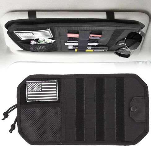 منظم حاجب الشمس للسيارة 1000D، منظم حاجب الشمس مع سحاب ومشبك نظارات (أسود) in Kuwait