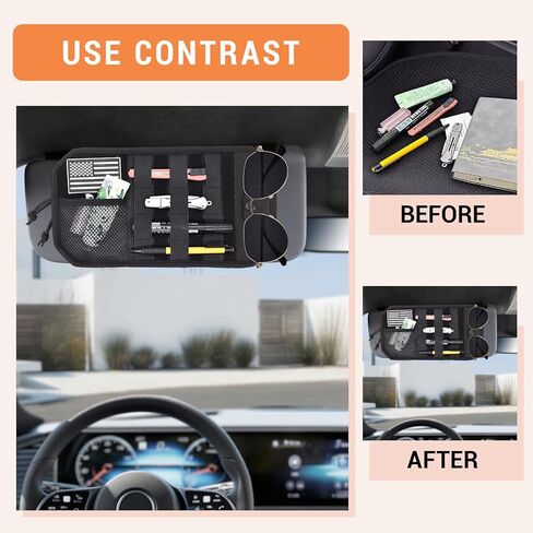 منظم حاجب الشمس للسيارة 1000D، منظم حاجب الشمس مع سحاب ومشبك نظارات (أسود) in Kuwait