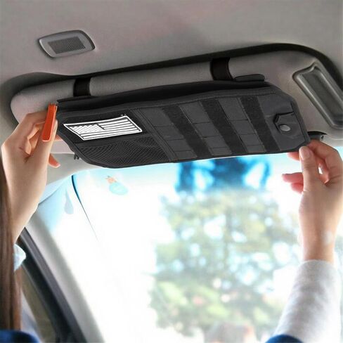 منظم حاجب الشمس للسيارة 1000D، منظم حاجب الشمس مع سحاب ومشبك نظارات (أسود) in Kuwait