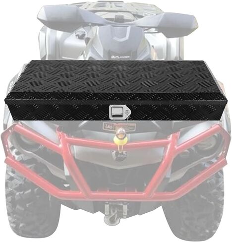 صندوق تخزين خلفي من الألومنيوم مقاس 35 بوصة ATV/UTV من BLACKHORSE-RACING، صندوق شحن شاحنة مطلي بخطوط من الألومنيوم شديد التحمل - مركبات الطرق الوعرة، ومركبات المرافق - مقاومة للطقس - أسود in Saudi Arabia