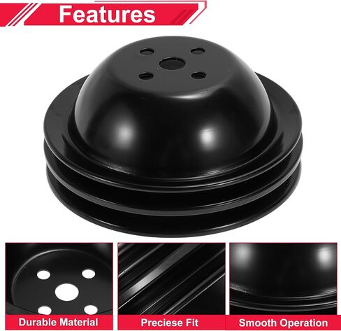 بكرة مضخة مياه لسيارة Chevy Big Block 396 427 454 1965-1968 SWP بكرة مضخة مياه قصيرة ذات أخدود مزدوج 2 أخدود متينة قطعة واحدة باللون الأسود in Saudi Arabia