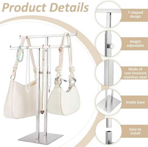 FINGERINSPIRE Stainless Steel Adjustable T-Bar Stand with Double T Design 13.8-25.6Inch Height Adjustable Countertop Purse Jewelry Holder for Organizer Bags Necklaces Home Store Boutique Retail in Saudi Arabia