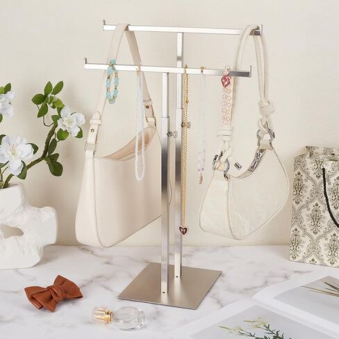 FINGERINSPIRE Stainless Steel Adjustable T-Bar Stand with Double T Design 13.8-25.6Inch Height Adjustable Countertop Purse Jewelry Holder for Organizer Bags Necklaces Home Store Boutique Retail in Saudi Arabia