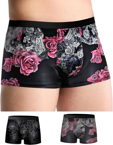 2 PCS Mens Fashion Boxer Briefs Floral Print Trunks Classic Four Corner Underwear Set for Daily Wear Casual Use in Saudi Arabia
