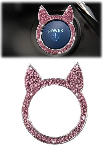 Bling Cat Head Car Engine Start Stop Decoration Ring, Sparkling Rhinestone Key Ignition & Knob Ring Sticker Decoration, Crystal Car Push Start Button Cover Accessories for Women (Blue) in Saudi Arabia