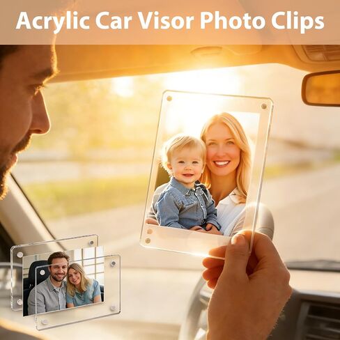 YOJO 4 عبوات من حامل صور السيارة، مشبك صور واقي من الشمس مقاس 2.4 بوصة × 3.5 بوصة، مشبك قناع أكريليك مخصص، إطار صورة مغناطيسي، ملحقات السيارة، هدايا عيد الحب لصديقك (أساسي) in Kuwait