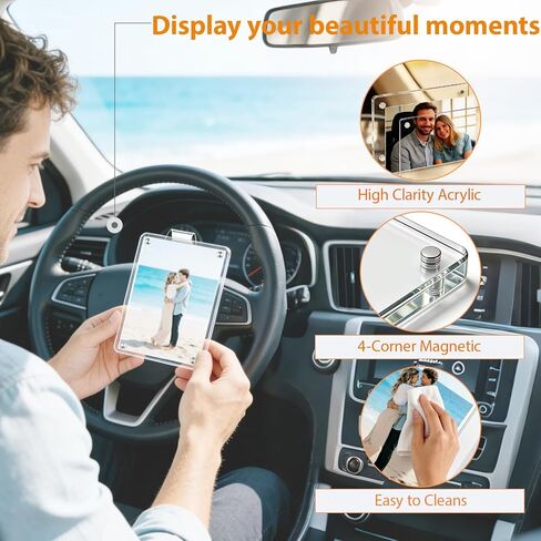 YOJO 4 عبوات من حامل صور السيارة، مشبك صور واقي من الشمس مقاس 2.4 بوصة × 3.5 بوصة، مشبك قناع أكريليك مخصص، إطار صورة مغناطيسي، ملحقات السيارة، هدايا عيد الحب لصديقك (أساسي) in Kuwait