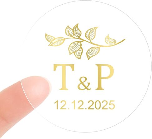 Custom Round Clear Personalized Wedding Sticker Labels with Gold Minimal Monogram Vinyl Wedding Invitation Stickers, Seals for Envelopes in Saudi Arabia