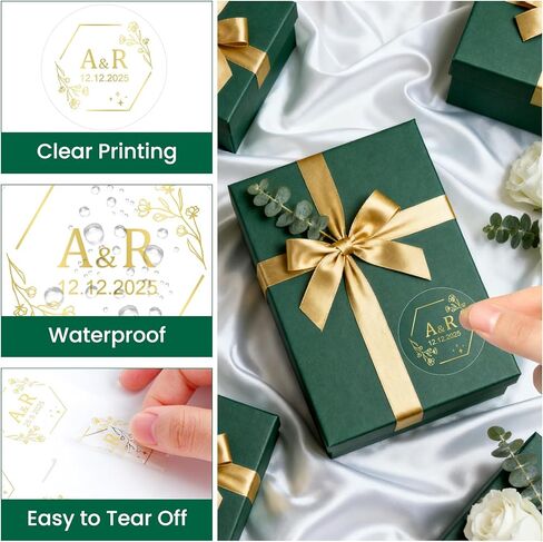 Custom Round Clear Personalized Wedding Sticker Labels with Gold Minimal Monogram Vinyl Wedding Invitation Stickers, Seals for Envelopes in Saudi Arabia